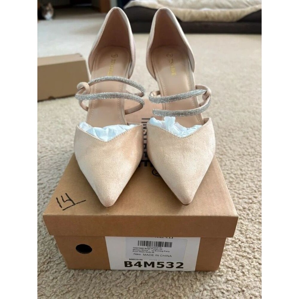 Tintstree Nude Rhinestone Strap Pointed Toe Pumps Heels Women’s Size 9 New